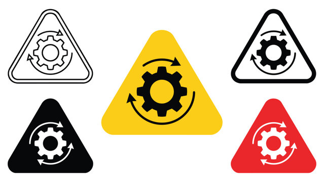 Rotating machinery mechanism warning sign vector graphic set with triangular layout and multiple styles machinery rotating triangle industrial