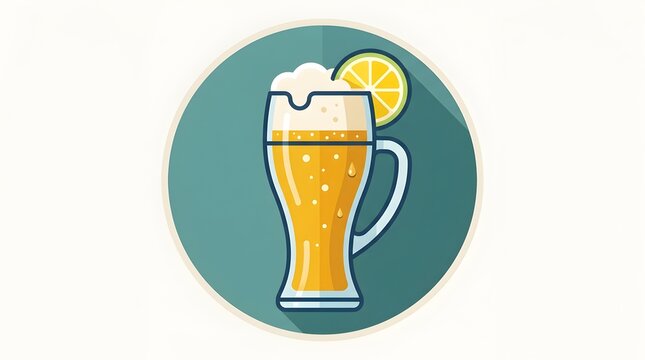 Fresh cold beer mug with foam and lemon slice flat vector icon beer glass draft beer flat design beverage oktoberfest festival refreshment illustration