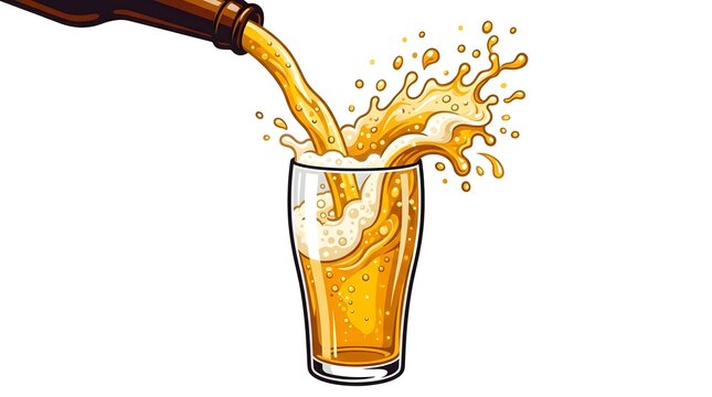 Beer pouring from a bottle into a glass creating a dynamic foam splash with cold beer lager beer craft beer beverage refreshment glassware celebration