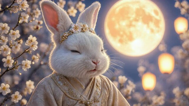 Talking moon rabbit with moving lips, speaking with no audio and lip syncing for Mid-Autumn Festival