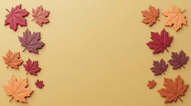 Warm yellow background framed on left and right sides with autumn maple leaves for Canadian Thanksgiving