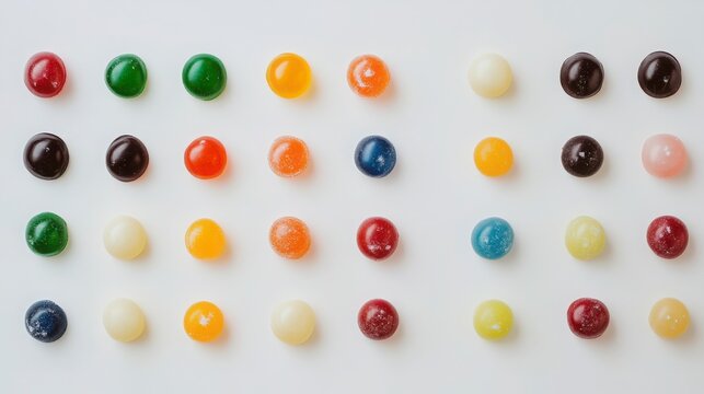 Colorful Round Candies On A White Background