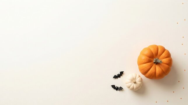 Orange pumpkin and small bats for halloween celebration