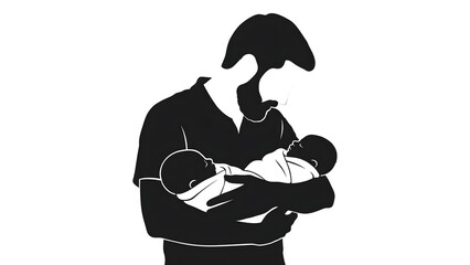 Naklejka premium Silhouette of a Young Man Holding a Sword in a Dramatic Black Vector Illustration