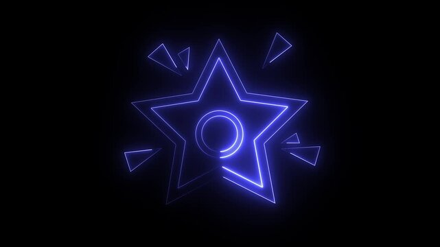 A glowing blue neon star animation on a dark background, featuring decorative triangle shapes and a circular element near the center.