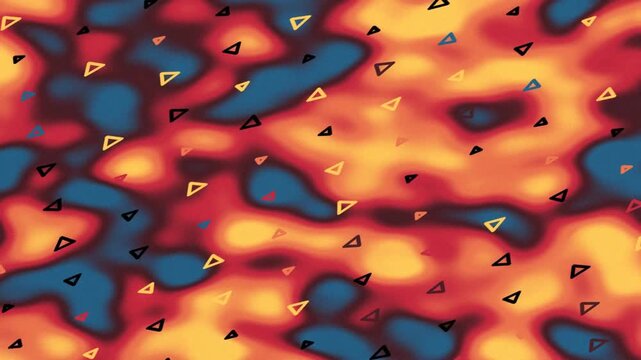 Abstract colorful pattern with triangles displayed on a swirling background