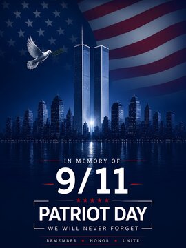 Patriot Day 9/11 Memorial Poster with Flying Dove and Twin Towers