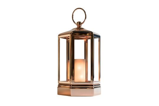 Elegant brass lantern with warm candlelight for modern home or Ramadan decoration