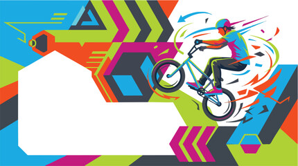 Fototapeta premium A vibrant stylized illustration of a BMX rider performing a trick.