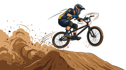 Fototapeta premium Professional BMX rider performing an aerial jump on a dirt track.