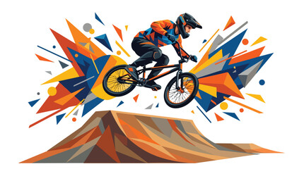 Fototapeta premium Extreme BMX Biker Jumping Over a Dirt Ramp Illustration.