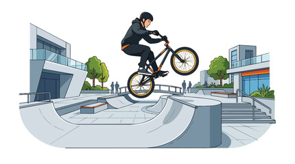 Fototapeta premium A male cyclist performing a jump trick on his BMX bike.