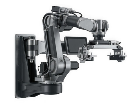 industrial robotic arm collaborative robot automation equipment isolated on transparent background