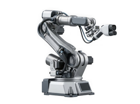 industrial robotic arm automation manufacturing machine equipment isolated on transparent background