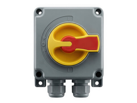 industrial heavy duty electrical rotary safety isolator switch isolated on transparent background
