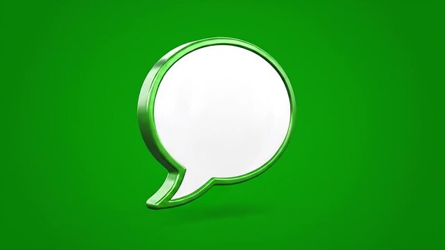 A green square mobile app interface design featuring a large white speech bubble icon centered on a green background.