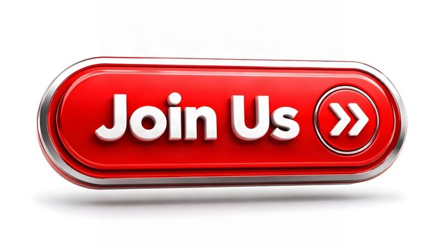 Glossy Join Us Button with Arrow Icon on White Background