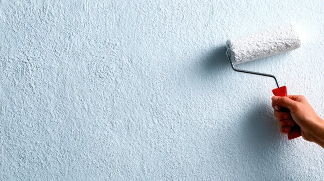A hands-on image capturing a person painting a light blue wall with a roller, embodying creativity and the transformative process of home improvement and personal expression.