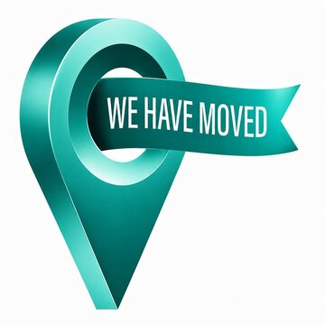 Modern location pin icon with moved banner text