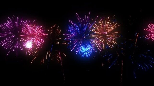 Blue and pink fireworks explode on transparent background. For birthday firework, new year's eve firework, party firework, festival, anniversary fireworks, diwali fireworks, independence day fireworks
