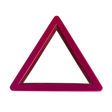Three dimensional glossy magenta triangle frame element featuring a shiny metallic texture and rounded corners for modern graphic design projects