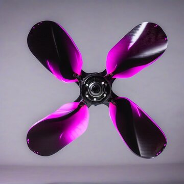 Open Glossy carbon‑fiber drone propeller backlit with magenta glow left side negative space Drone Tech Industrial commercial stock asset