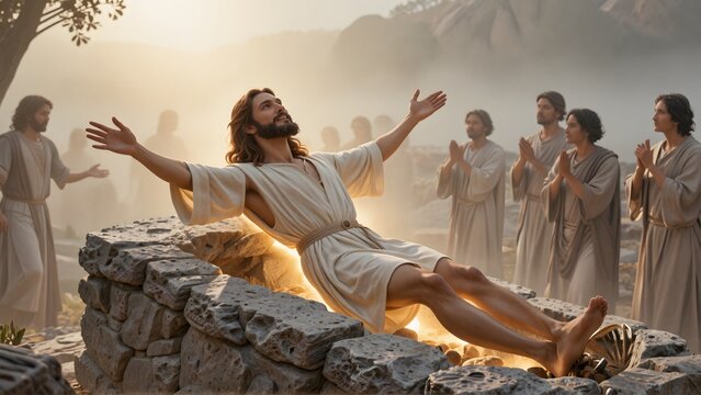 Jesus Christ Resurrection From Tomb With Disciples Witnessing Miracle