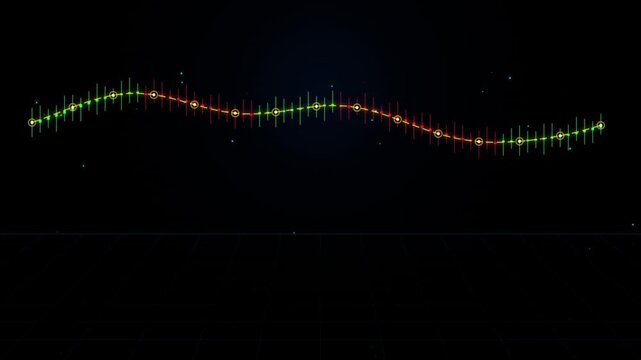 Audio spectrogram video visualization, colorful sound frequency wave pattern, music spectrum analyzer motion graphic, digital signal processing abstract background, oscilloscope display