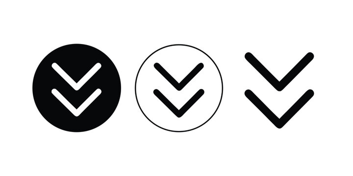 Double Down Arrow Icon Set For Scroll Down And Expand Navigation Design