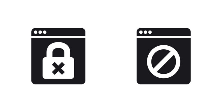 blocked website icons, no access to web page vector