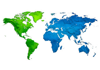 Fototapeta premium Colorful world map illustration for global business and education. Vibrant continents for travel, geography, and international themes. on white background , Isolated on Transparent Background, PNG, 