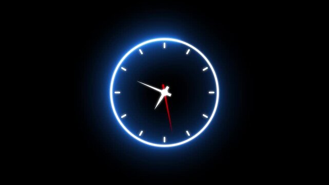 Animated light wall clock with fast moving hands motion graphic, passage of time and deadline concept