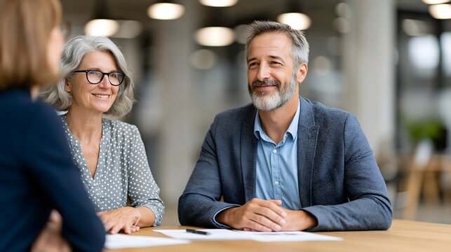 Elderly woman discussing inheritance planning with a professional lawyer across a wooden desk, documents and pen between them, respectful consultation, estate management and legal advice concept,