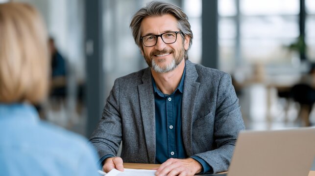 Mature parents meeting with an estate planning advisor in a modern office, discussing family assets and inheritance documents, professional consultation, retirement wealth management and succession