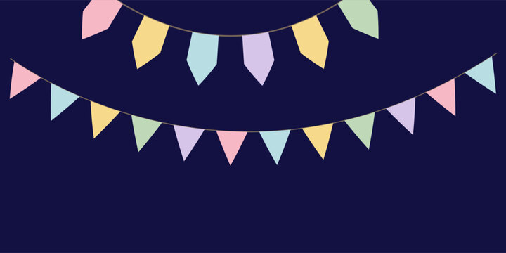 Festive pastel flag garland vector illustration. Retro bunting in simple flat style, isolated. Carnival, birthday, circus border decoration