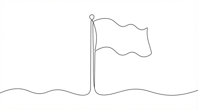 Continuous one line art waving flag on pole success icon