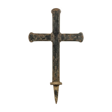 Forged iron cross with a pointed stake base