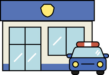 Police Station Building with Patrol Car Flat Vector Illustration © 상미 최