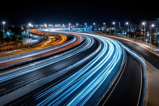 Light Trails on a Busy Highway at Night