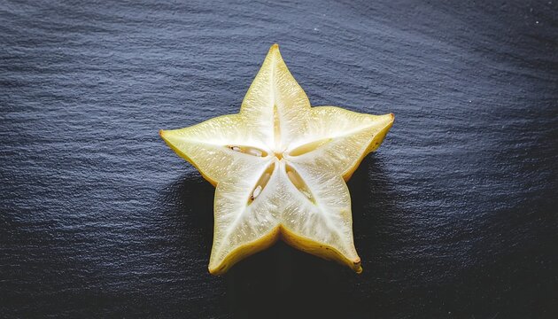 Star-shaped carambola slice on dark slate background
