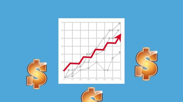 Rising graph with arrow and dollar signs represents financial growth and success.