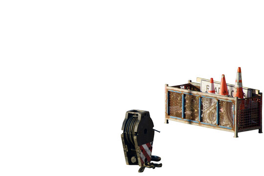 attachment for a crane and a large metal basket with safety and rigging equipment Isolated on transparent background&nbsp;