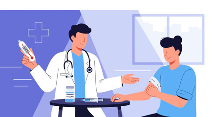 Obraz premium Medical Professional Examining Patient Ready to Receive Vaccine Shot In Clinic Setting