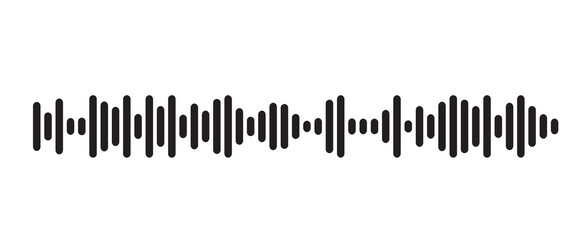 Minimal black audio waveform with vertical sound bars on a light background. Modern equalizer visualization represents music, voice recording and digital audio technology. Clean abstract sound design. © Abubakker