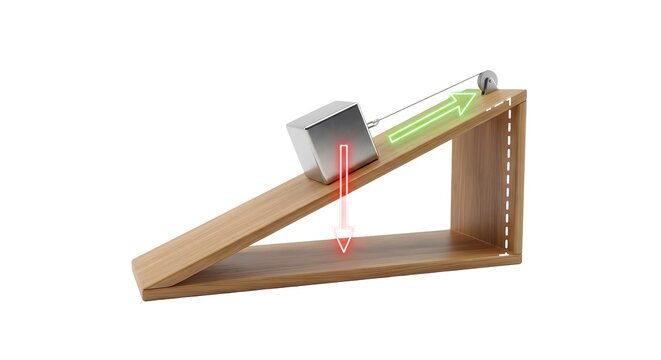 Inclined Plane Simple Machine Physics Diagram with Force Vectors Isolated on White Background