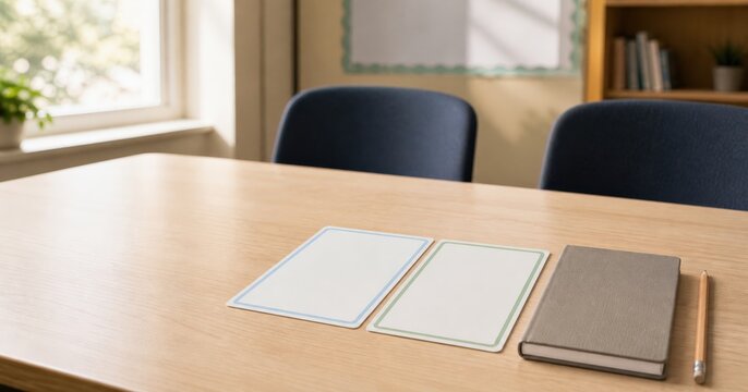 Trauma-Informed Classroom Training Still Life Suggesting Family Including Arab Adults-school Support Planning On A Clean Meeting-room Table