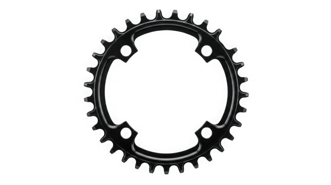 black metal bicycle chainring chainwheel cycling drivetrain component isolated on transparent background