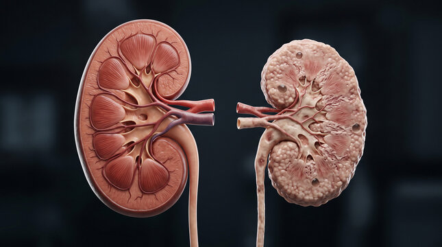 Human Kidney Anatomy Showing Chronic Disease Progression Realistic Medical Visualization