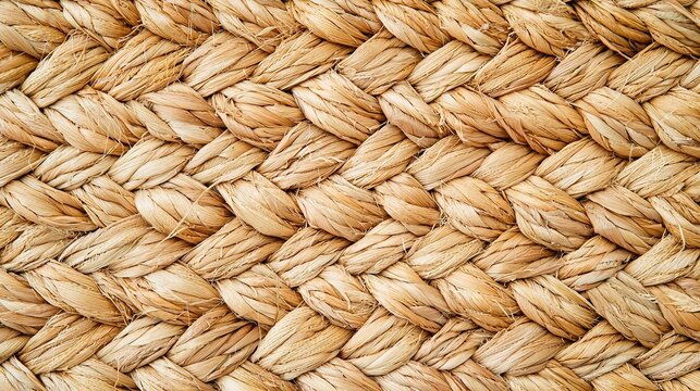Detailed shot of a woven straw mat background, natural fibers
