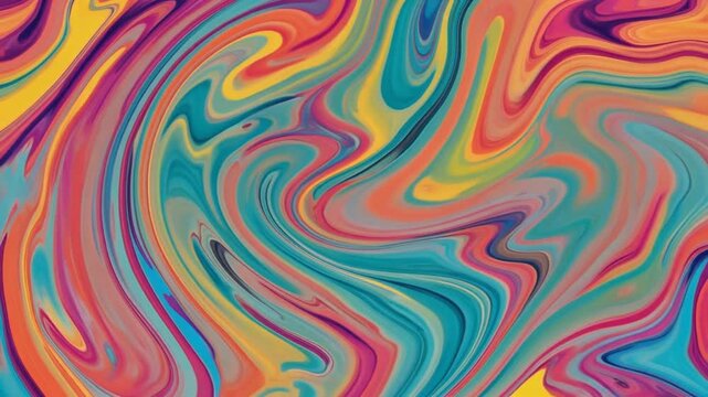 Colorful swirl pattern of flowing pastel and saturated hues including pink, blue, green, yellow, and orange in a smooth.